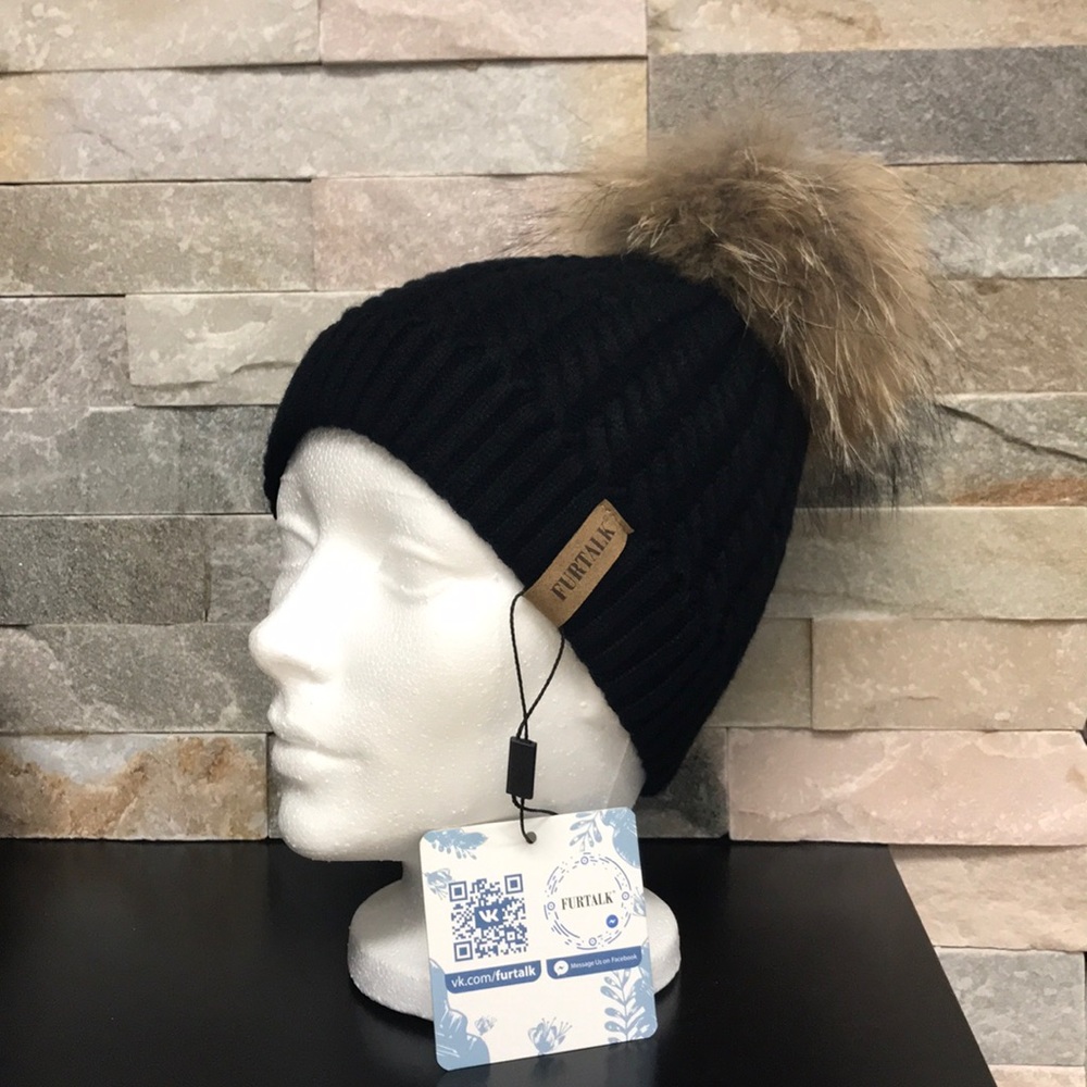 FURTALK Women Winter Real Fur Pom Pom Hat - Picture 5 of 10